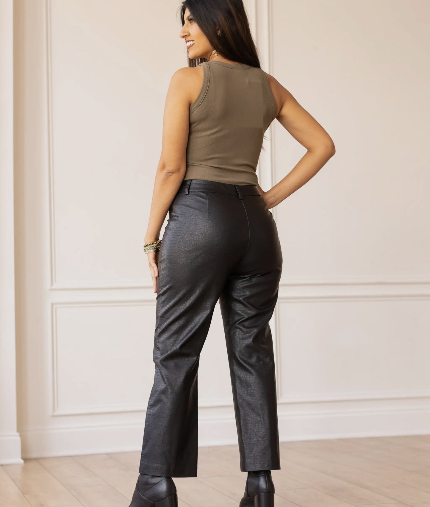 Always Edgy Black Snake Print Leather Pants