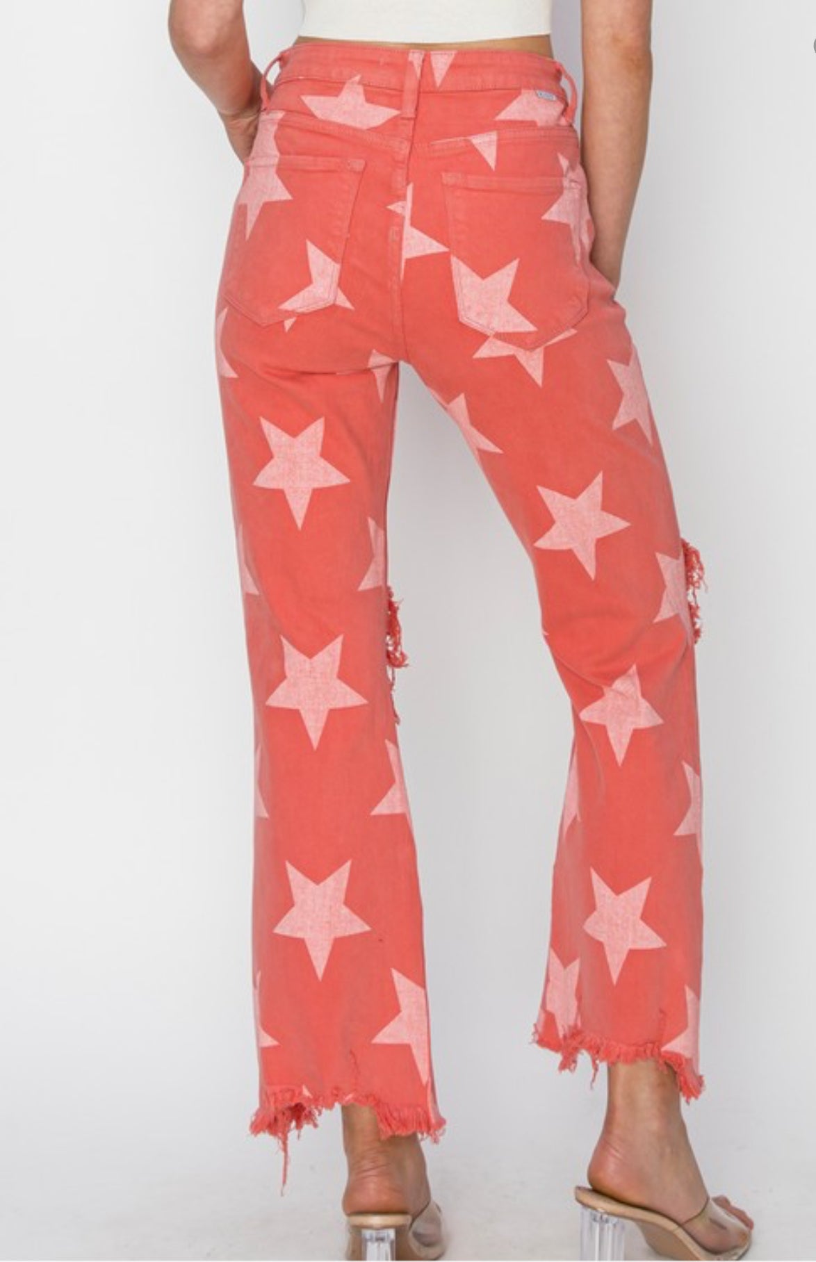 Peach Blossom Star Pattern Distressed Jeans - Size 11