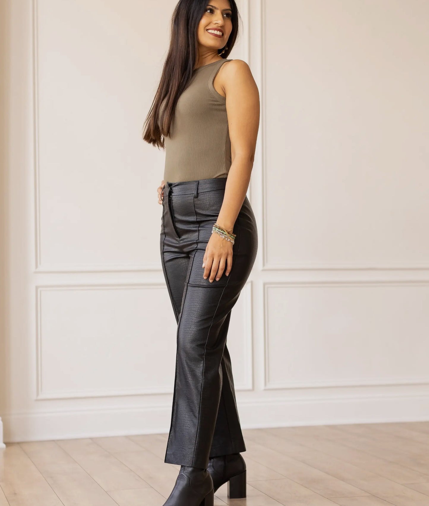 Always Edgy Black Snake Print Leather Pants