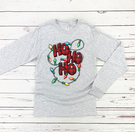 Ho Ho Ho Christmas Lights Crew Neck LS Tee