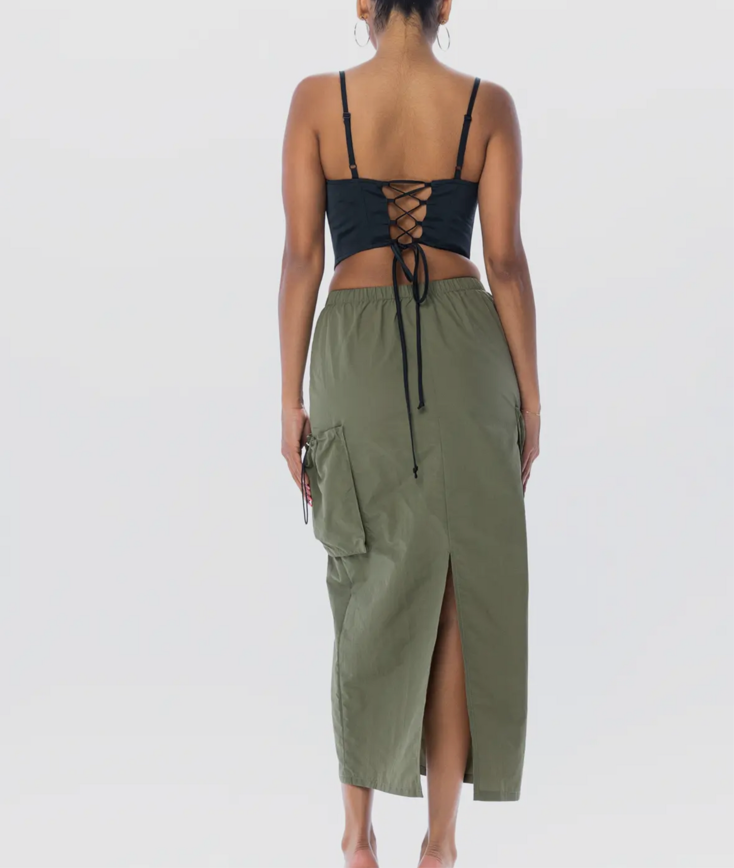 Laced Up Cargo Midi Skirt