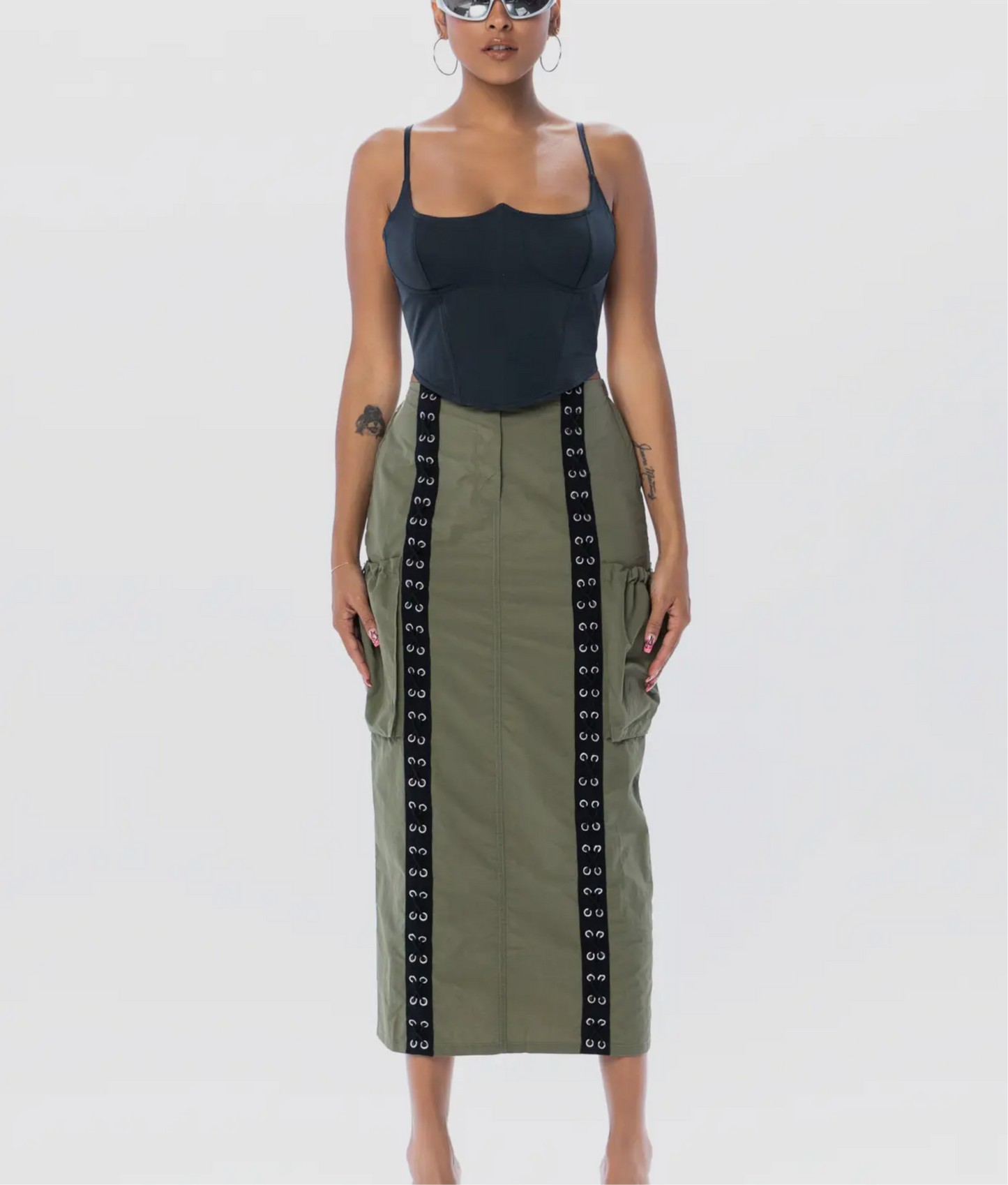 Laced Up Cargo Midi Skirt