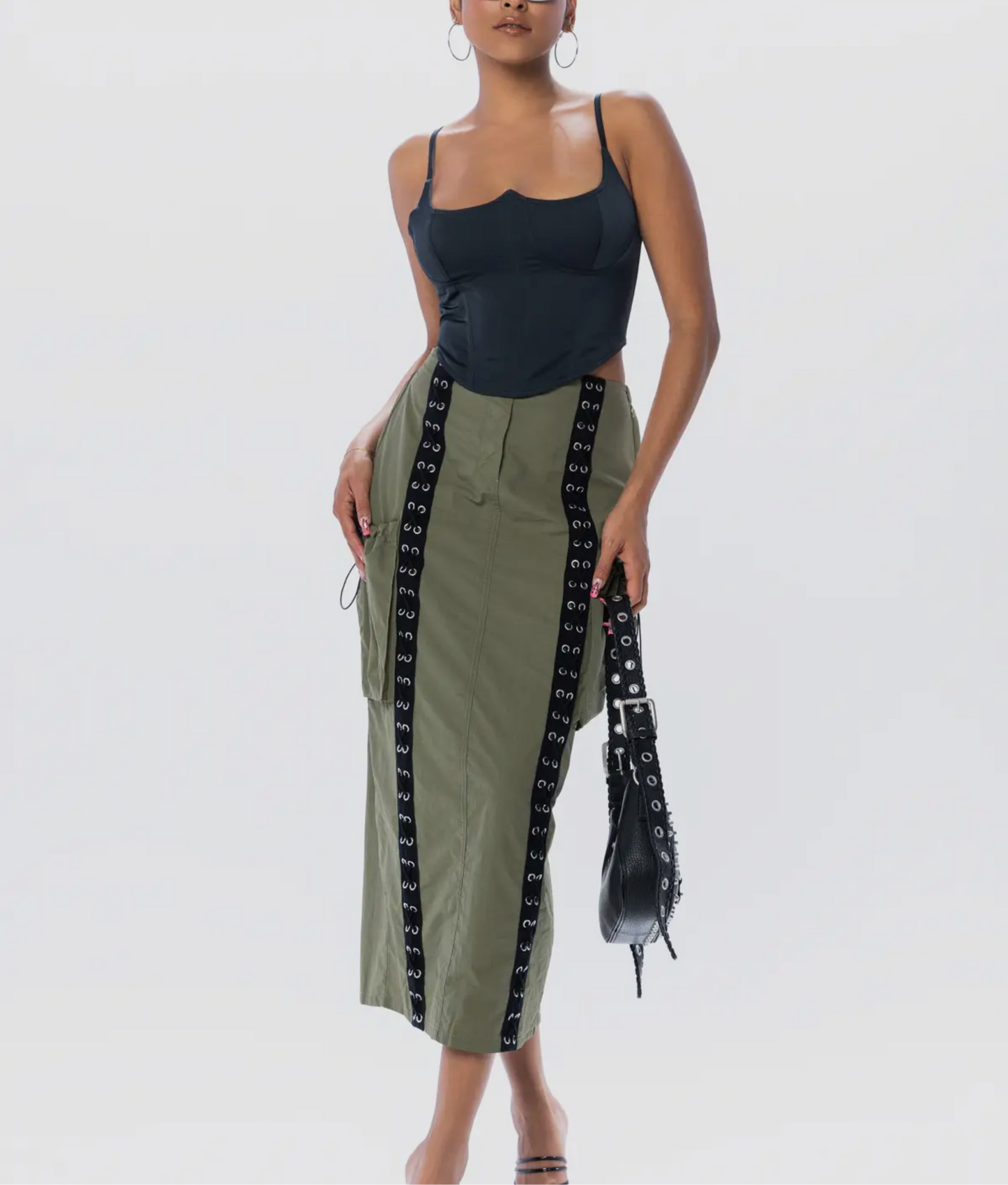 Laced Up Cargo Midi Skirt