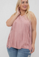 Plus Size Mauve Sleeveless Fringe Top - 1X