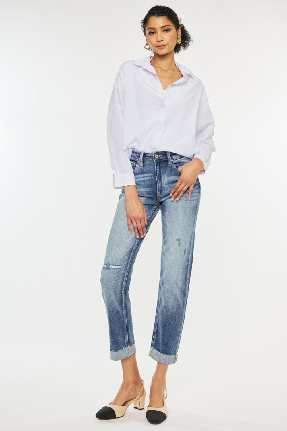 Kancan High Rise Cuffed Straight Jeans