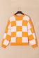 Pumpkin Checkered Round Neck Long Sleeve Sweater